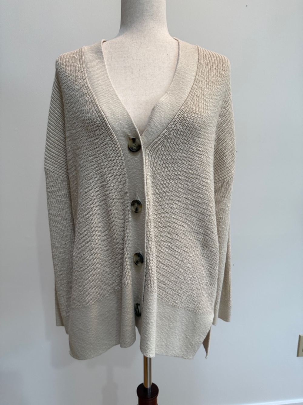 Madewell Oatmeal Button-Front Knit Cardigan